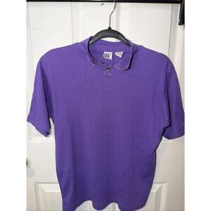 Women's BE Purple Pullover Sweater Short Sleeve Size Medium Zip Up